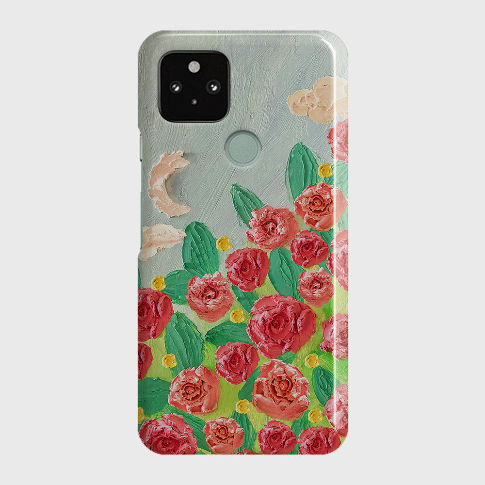 Google Pixel 5 XL Cover - Floral Series - Design 10 - Red & Green - Matte Finish - Snap On Hard Case with LifeTime Colors Guarantee