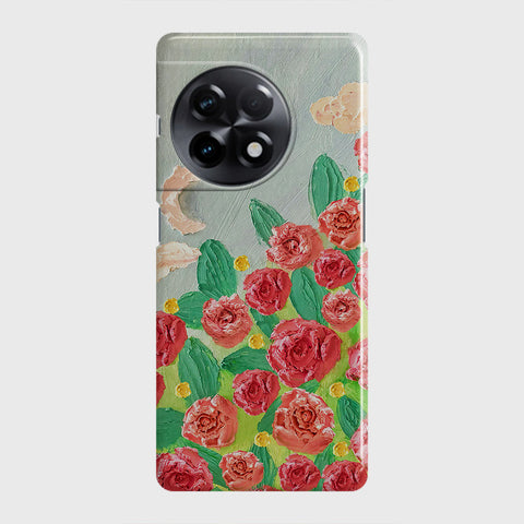 OnePlus 11R Cover - Floral Series - Design 10 - Red & Green - Matte Finish - Snap On Hard Case with LifeTime Colors Guarantee