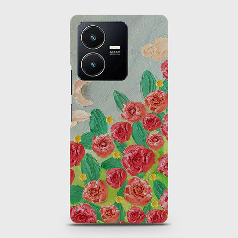 Vivo Y22 Cover - Floral Series - Design 10 - Red & Green - Matte Finish - Snap On Hard Case with LifeTime Colors Guarantee