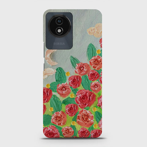 Vivo Y02 Cover - Floral Series - Design 10 - Red & Green - Matte Finish - Snap On Hard Case with LifeTime Colors Guarantee