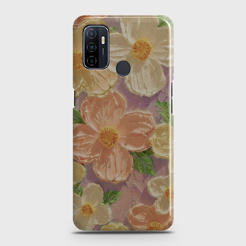 Oppo A53 Cover - Floral Series - Design 11 - White & Green - Matte Finish - Snap On Hard Case with LifeTime Colors Guarantee