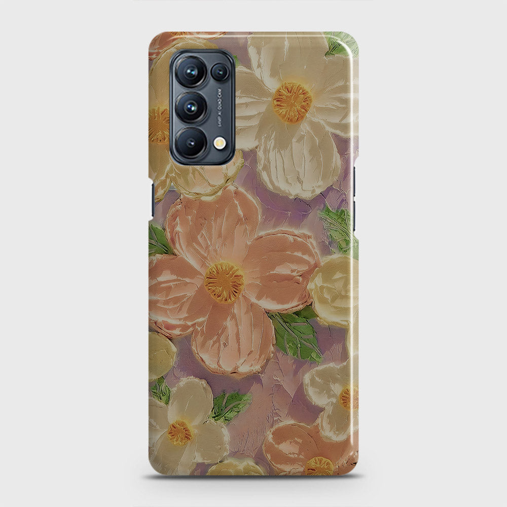 Oppo Reno 5 4G Cover - Floral Series - Design 11 - White & Green - Matte Finish - Snap On Hard Case with LifeTime Colors Guarantee