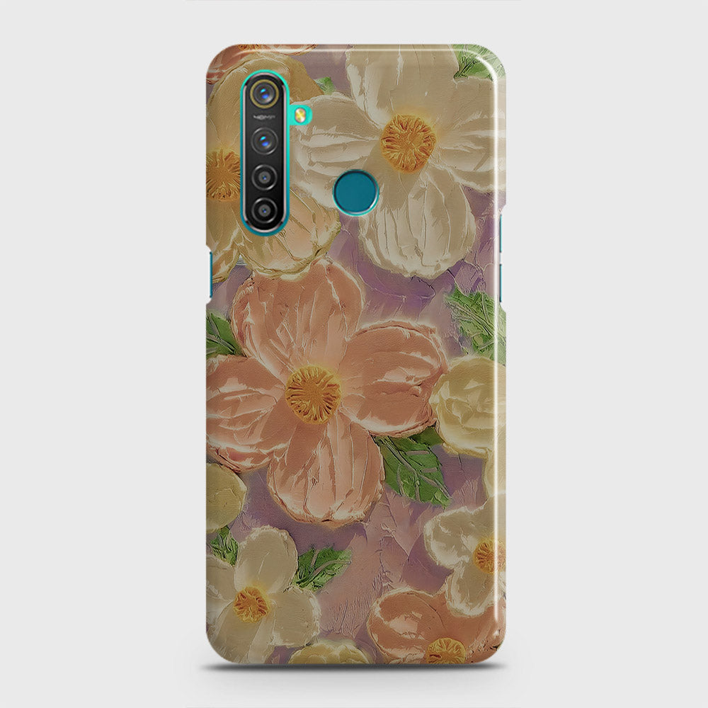 Realme 5 Cover - Floral Series - Design 11 - White & Green - Matte Finish - Snap On Hard Case with LifeTime Colors Guarantee