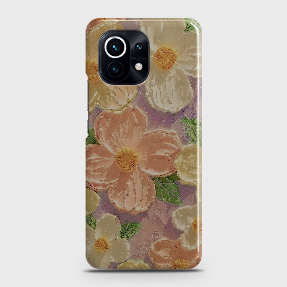 Xiaomi Mi 11 Lite Cover - Floral Series - Design 11 - White & Green - Matte Finish - Snap On Hard Case with LifeTime Colors Guarantee