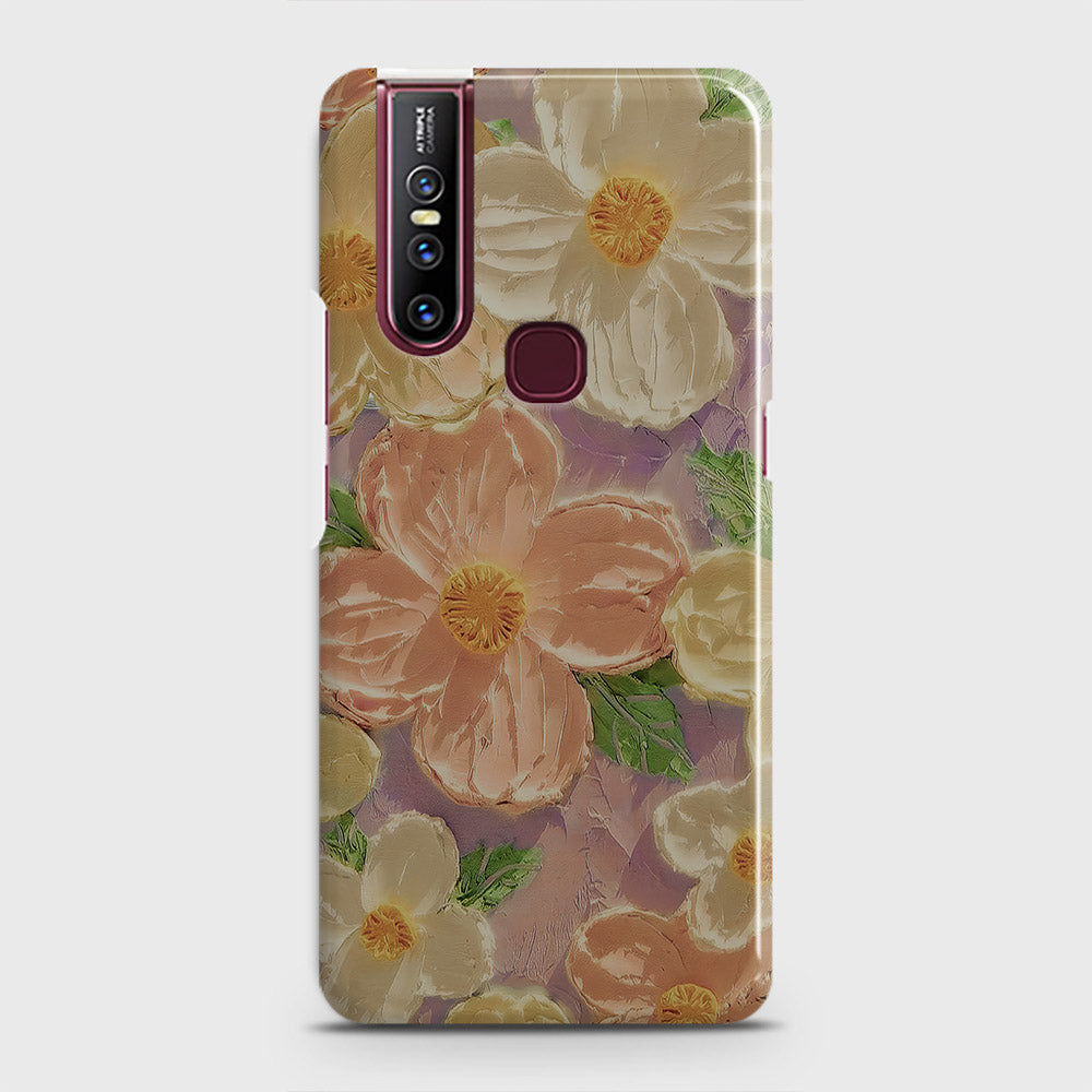 Vivo V15 Cover - Floral Series - Design 11 - White & Green - Matte Finish - Snap On Hard Case with LifeTime Colors Guarantee