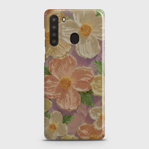 Samsung Galaxy A21 Cover - Floral Series - Design 11 - White & Green - Matte Finish - Snap On Hard Case with LifeTime Colors Guarantee