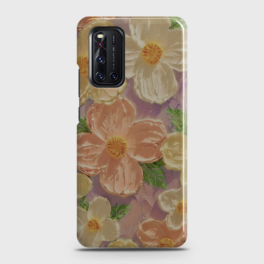 Vivo V19  Cover - Floral Series - Design 11 - White & Green - Matte Finish - Snap On Hard Case with LifeTime Colors Guarantee