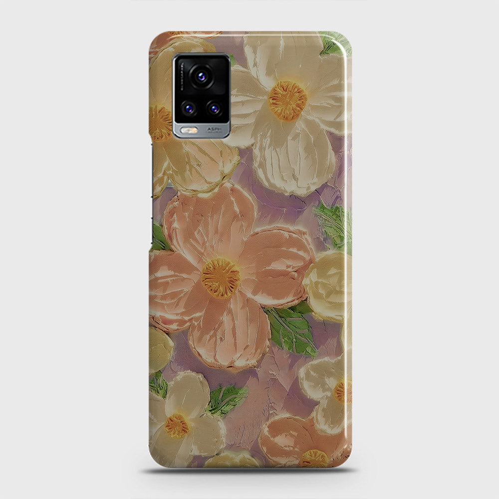 Vivo V20  Cover - Floral Series - Design 11 - White & Green - Matte Finish - Snap On Hard Case with LifeTime Colors Guarantee