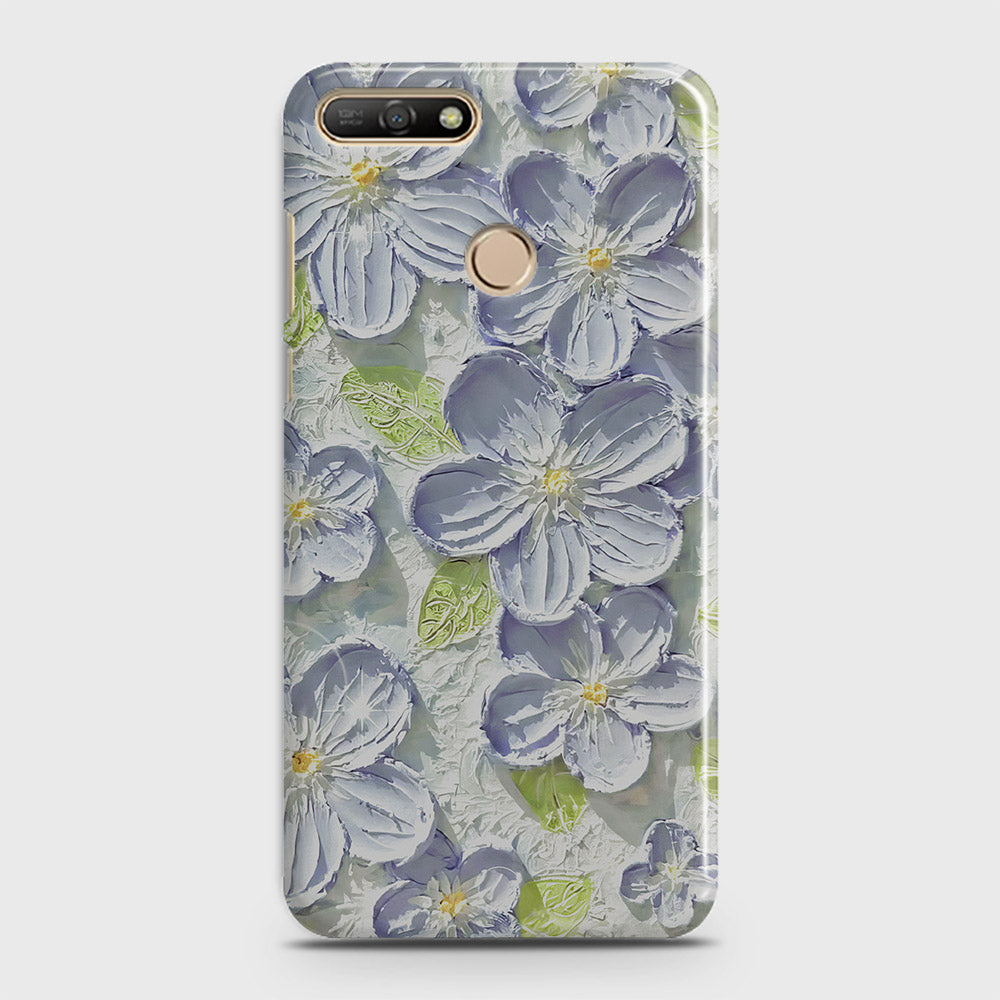 Huawei Y7 2018 Cover - Floral Series - Design 12 - Purple & Green - Matte Finish - Snap On Hard Case with LifeTime Colors Guarantee