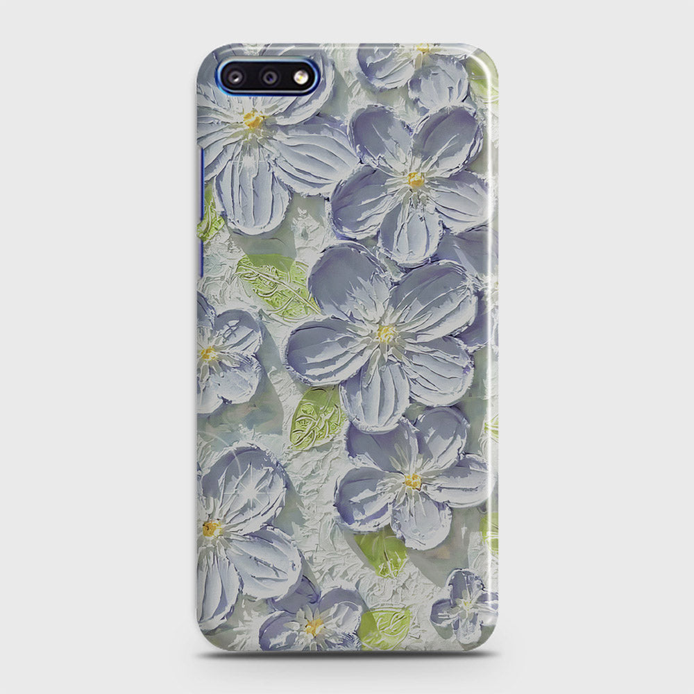 Huawei Y7 Pro 2018 Cover - Floral Series - Design 12 - Purple & Green - Matte Finish - Snap On Hard Case with LifeTime Colors Guarantee