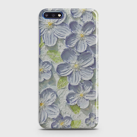 Huawei Y7 Pro 2018 Cover - Floral Series - Design 12 - Purple & Green - Matte Finish - Snap On Hard Case with LifeTime Colors Guarantee