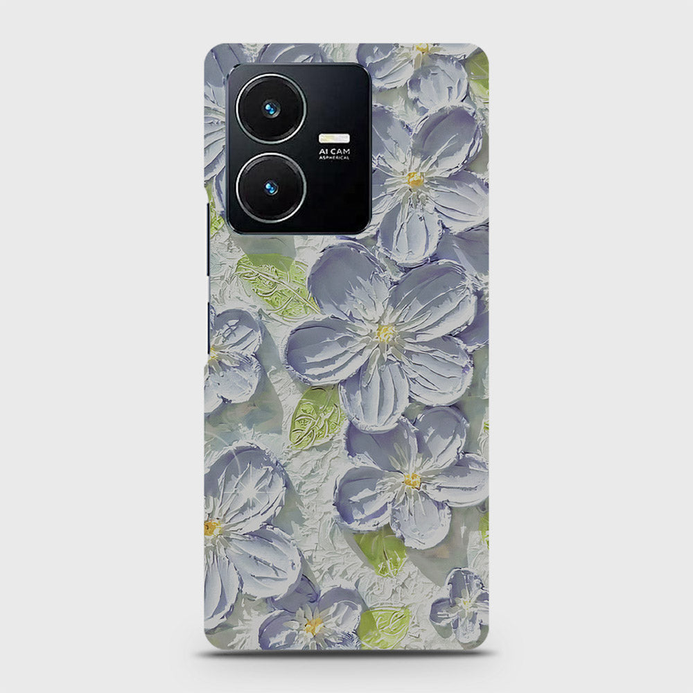 Vivo Y22 Cover - Floral Series - Design 12 - Purple & Green - Matte Finish - Snap On Hard Case with LifeTime Colors Guarantee