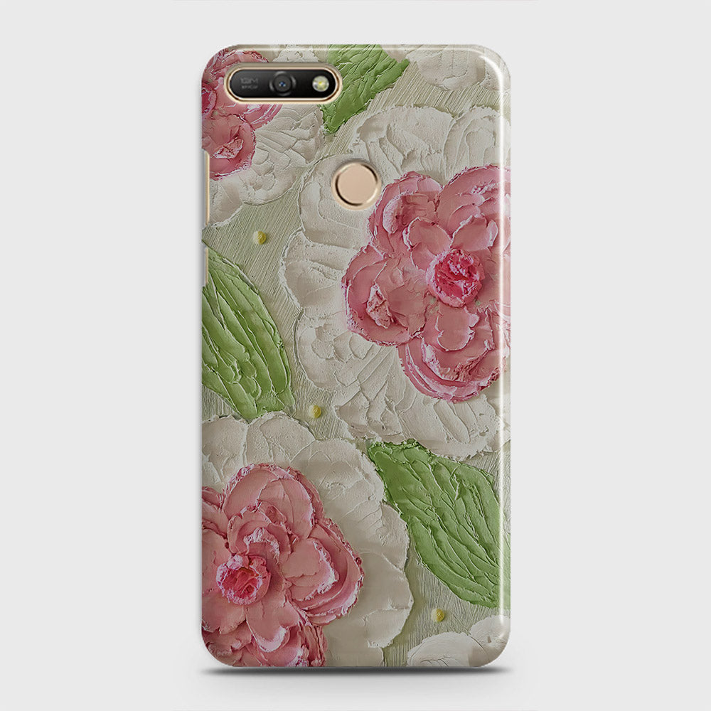 Huawei Y7 2018 Cover - Floral Series - Design 13 - Green - Matte Finish - Snap On Hard Case with LifeTime Colors Guarantee