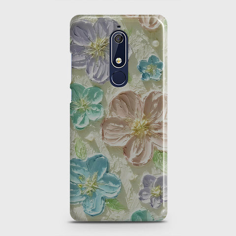 Nokia 5.1 Cover - Floral Series - Design 14 - Blue & Purple - Matte Finish - Snap On Hard Case with LifeTime Colors Guarantee