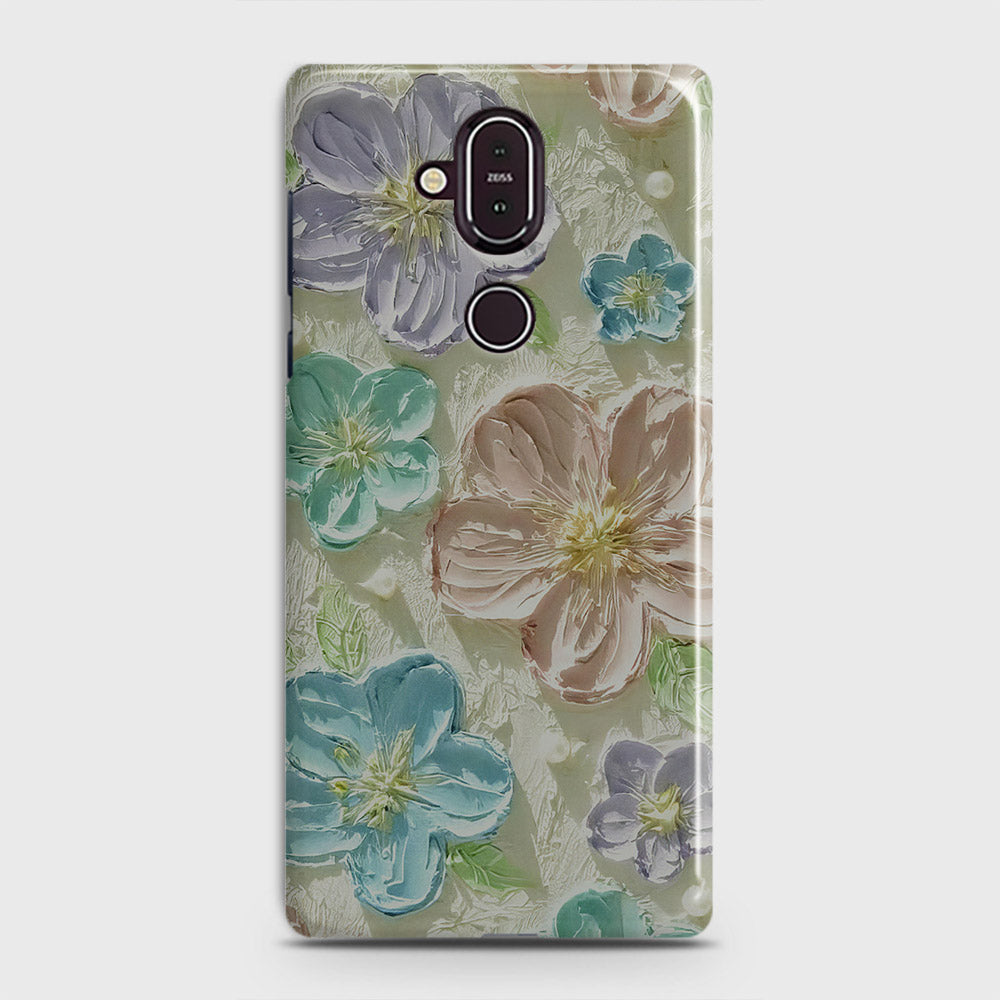 Nokia 8.1 Cover - Floral Series - Design 14 - Blue & Purple - Matte Finish - Snap On Hard Case with LifeTime Colors Guarantee