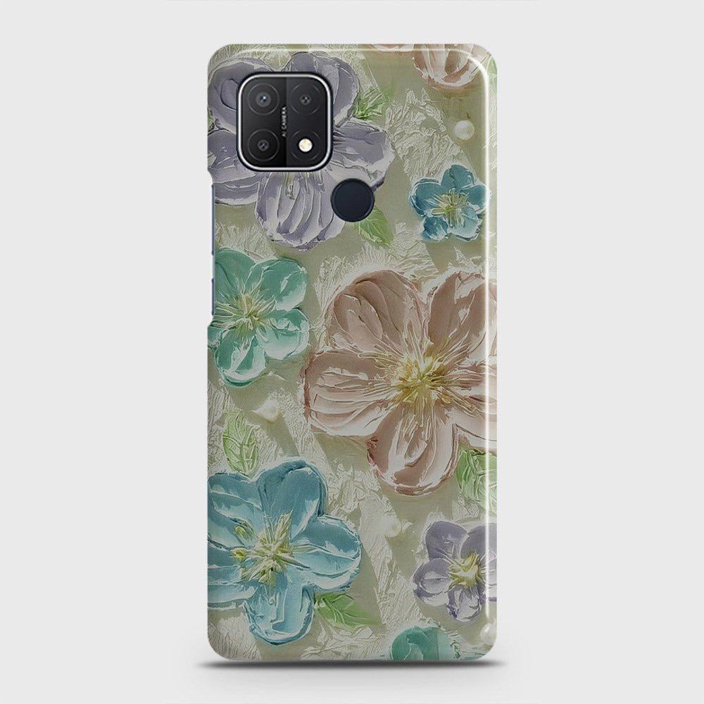 Oppo A15s Cover - Floral Series - Design 14 - Blue & Purple - Matte Finish - Snap On Hard Case with LifeTime Colors Guarantee