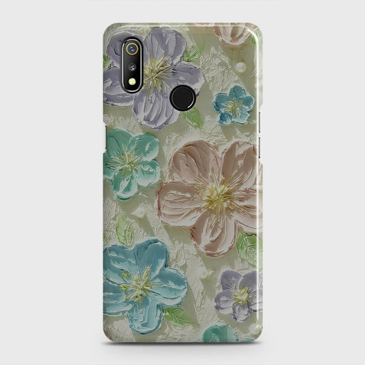 Realme 3 Cover - Floral Series - Design 14 - Blue & Purple - Matte Finish - Snap On Hard Case with LifeTime Colors Guarantee