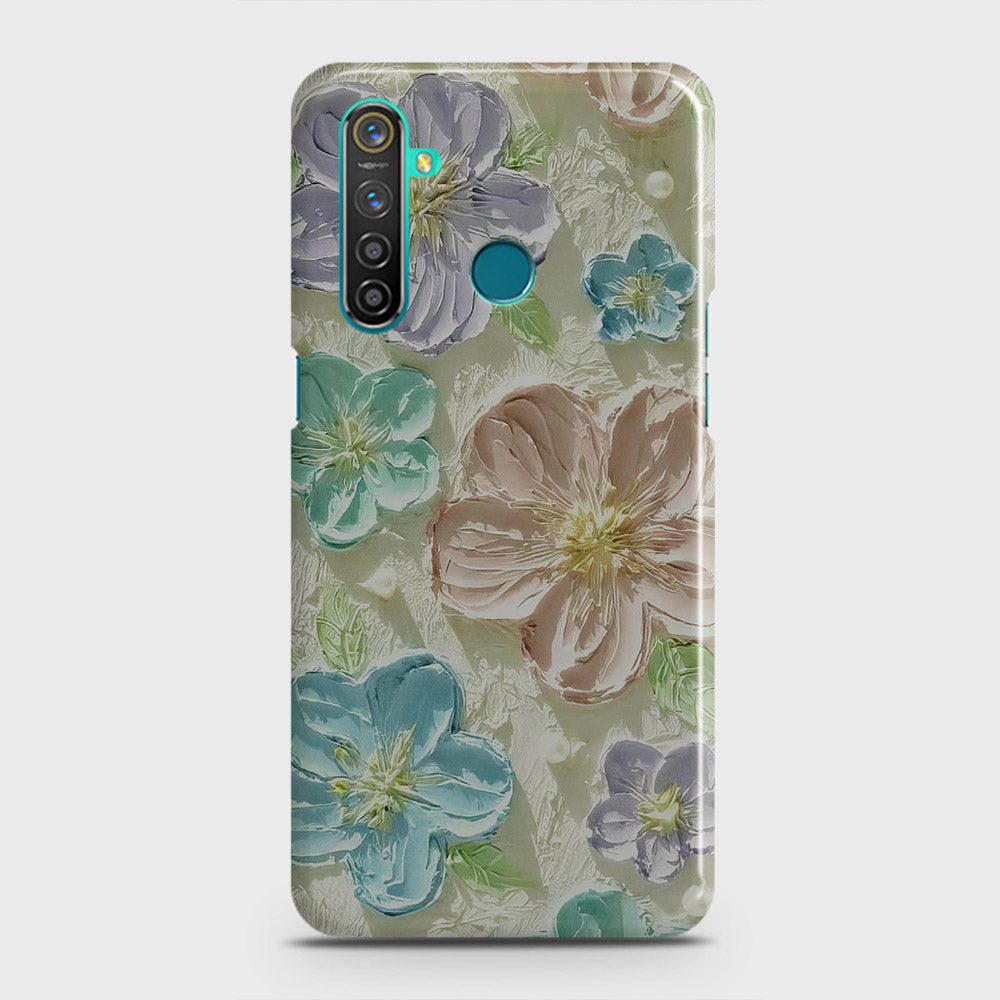 Realme 5 Cover - Floral Series - Design 14 - Blue & Purple - Matte Finish - Snap On Hard Case with LifeTime Colors Guarantee