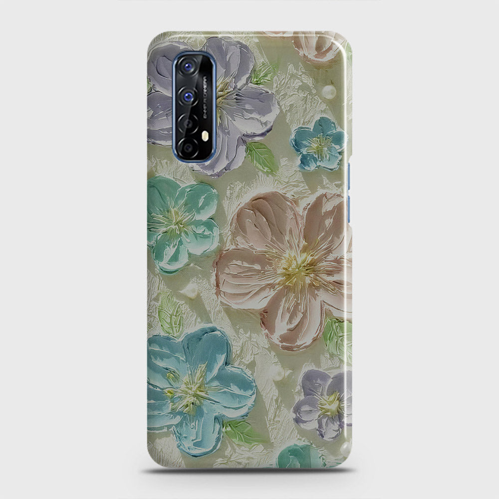 Realme 7 Cover - Floral Series - Design 14 - Blue & Purple - Matte Finish - Snap On Hard Case with LifeTime Colors Guarantee