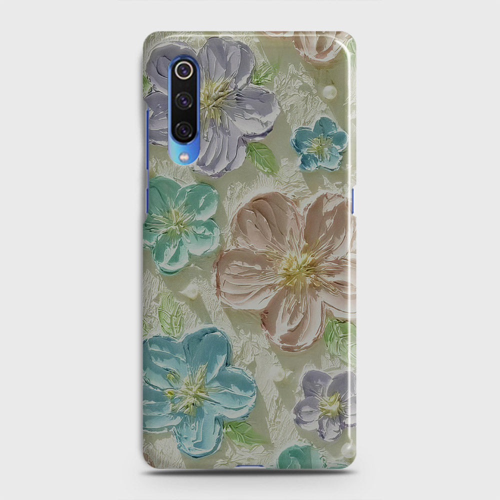 Xiaomi Mi 9 Cover - Floral Series - Design 14 - Blue & Purple - Matte Finish - Snap On Hard Case with LifeTime Colors Guarantee