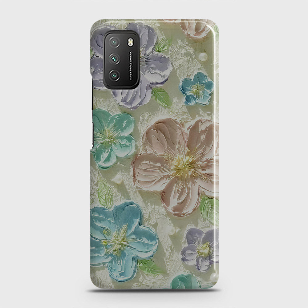 Xiaomi Poco M3 Cover - Floral Series - Design 14 - Blue & Purple - Matte Finish - Snap On Hard Case with LifeTime Colors Guarantee