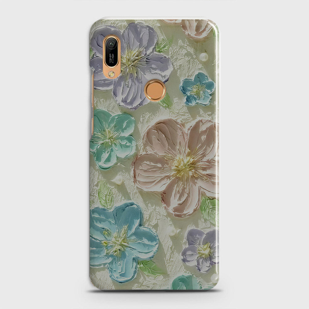 Huawei Y6 2019 Cover - Floral Series - Design 14 - Blue & Purple - Matte Finish - Snap On Hard Case with LifeTime Colors Guarantee