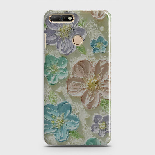 Huawei Y7 2018 Cover - Floral Series - Design 14 - Blue & Purple - Matte Finish - Snap On Hard Case with LifeTime Colors Guarantee