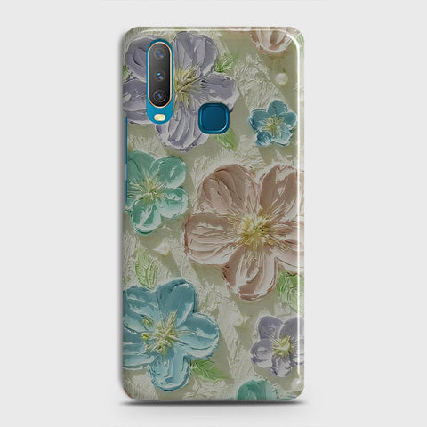 Vivo Y17 Cover - Floral Series - Design 14 - Blue & Purple - Matte Finish - Snap On Hard Case with LifeTime Colors Guarantee