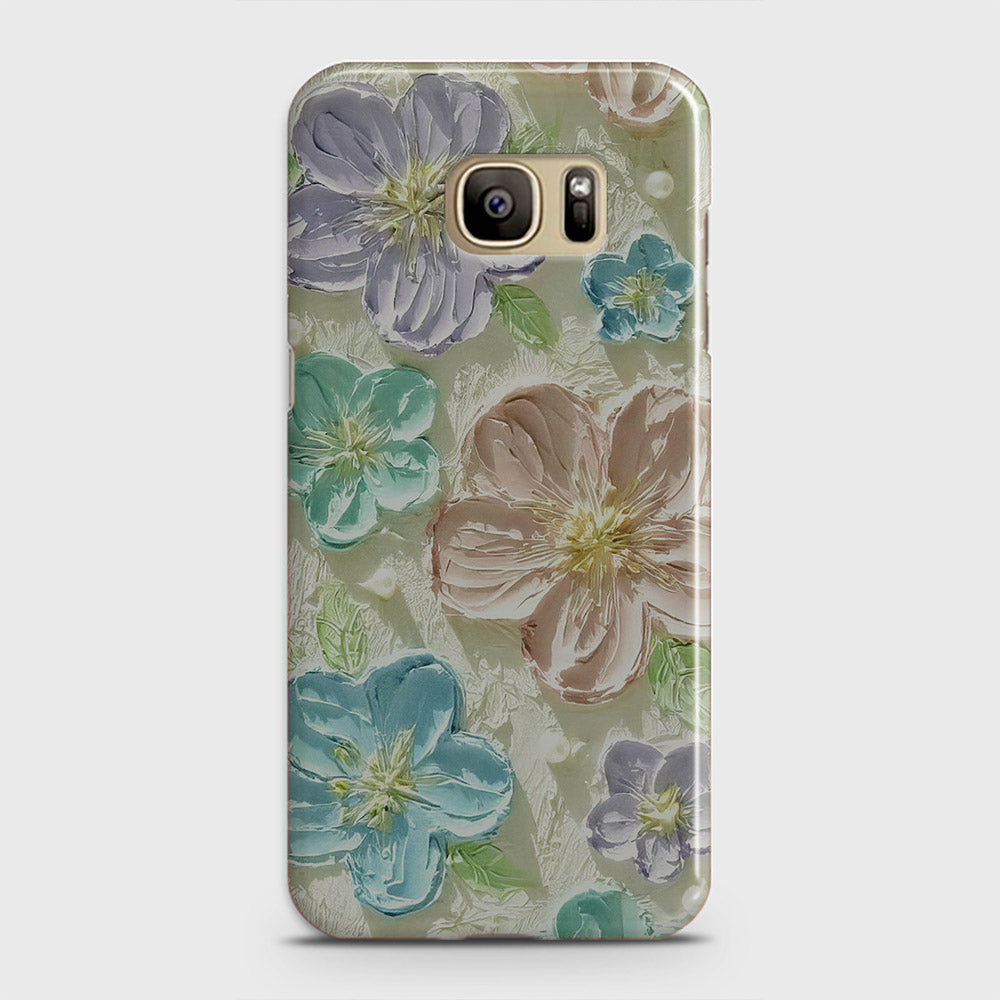 Samsung Galaxy S7 Cover - Floral Series - Design 14 - Blue & Purple - Matte Finish - Snap On Hard Case with LifeTime Colors Guarantee