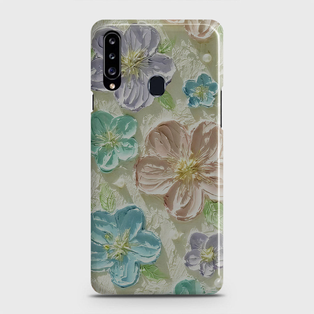 Samsung Galaxy A20s Cover - Floral Series - Design 14 - Blue & Purple - Matte Finish - Snap On Hard Case with LifeTime Colors Guarantee