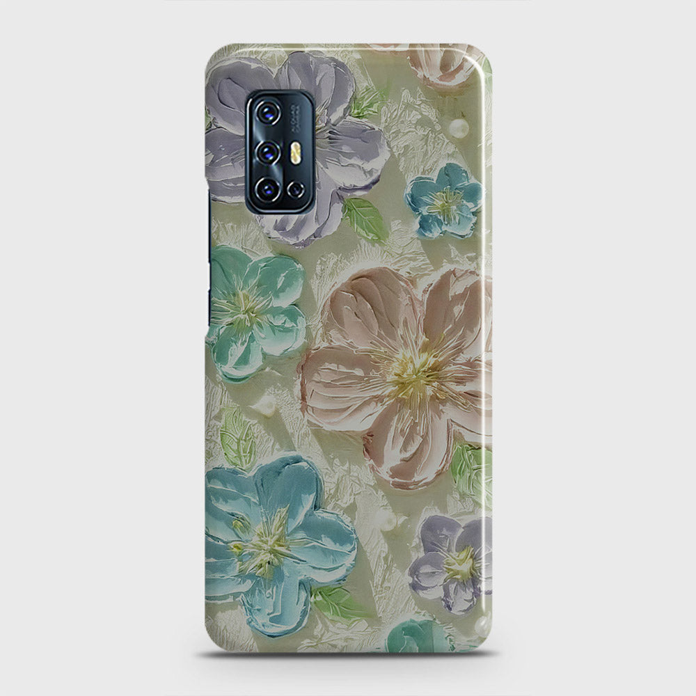 Vivo V17 Cover - Floral Series - Design 14 - Blue & Purple - Matte Finish - Snap On Hard Case with LifeTime Colors Guarantee