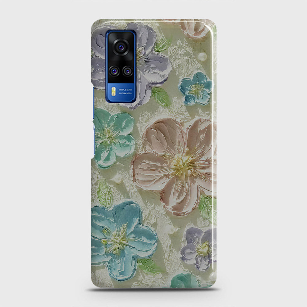 Vivo Y33  Cover - Floral Series - Design 14 - Blue & Purple - Matte Finish - Snap On Hard Case with LifeTime Colors Guarantee