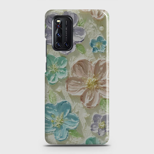 Vivo V19  Cover - Floral Series - Design 14 - Blue & Purple - Matte Finish - Snap On Hard Case with LifeTime Colors Guarantee