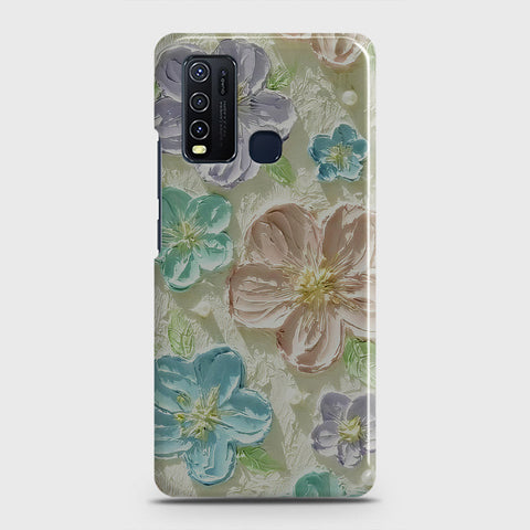 Vivo Y50  Cover - Floral Series - Design 14 - Blue & Purple - Matte Finish - Snap On Hard Case with LifeTime Colors Guarantee