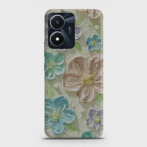 Vivo Y02s Cover - Floral Series - Design 14 - Blue & Purple - Matte Finish - Snap On Hard Case with LifeTime Colors Guarantee