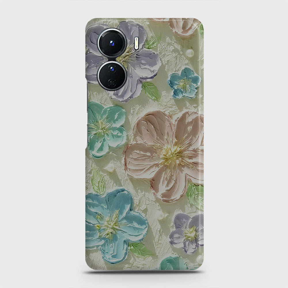 Vivo Y16 Cover - Floral Series - Design 14 - Blue & Purple - Matte Finish - Snap On Hard Case with LifeTime Colors Guarantee