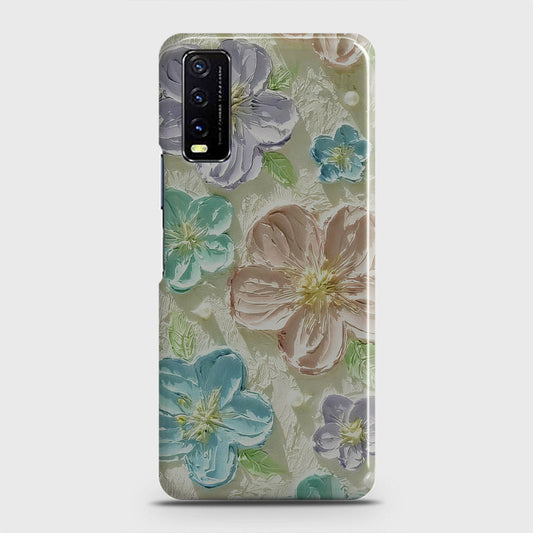 Vivo Y20s  Cover - Floral Series - Design 14 - Blue & Purple - Matte Finish - Snap On Hard Case with LifeTime Colors Guarantee