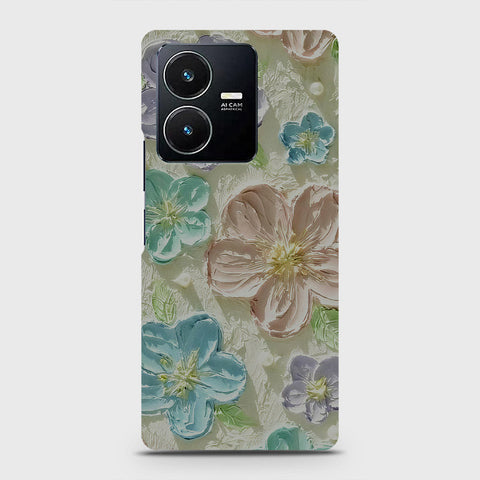 Vivo Y22 Cover - Floral Series - Design 14 - Blue & Purple - Matte Finish - Snap On Hard Case with LifeTime Colors Guarantee