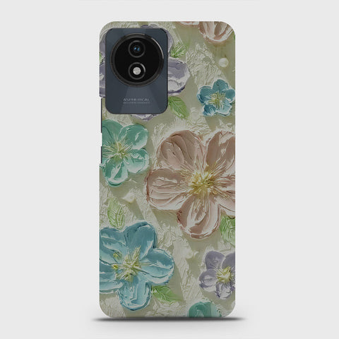 Vivo Y02 Cover - Floral Series - Design 14 - Blue & Purple - Matte Finish - Snap On Hard Case with LifeTime Colors Guarantee