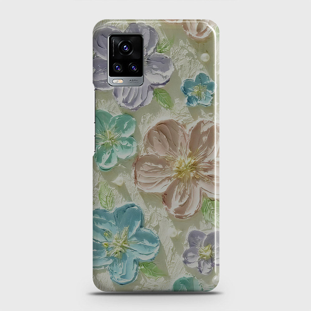 Vivo V20  Cover - Floral Series - Design 14 - Blue & Purple - Matte Finish - Snap On Hard Case with LifeTime Colors Guarantee