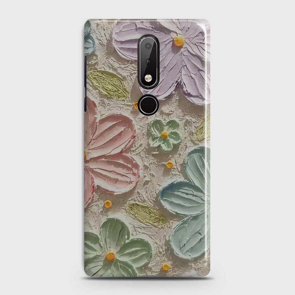 Nokia 7.1 Cover - Floral Series - Design 15 - Blue & Green - Matte Finish - Snap On Hard Case with LifeTime Colors Guarantee