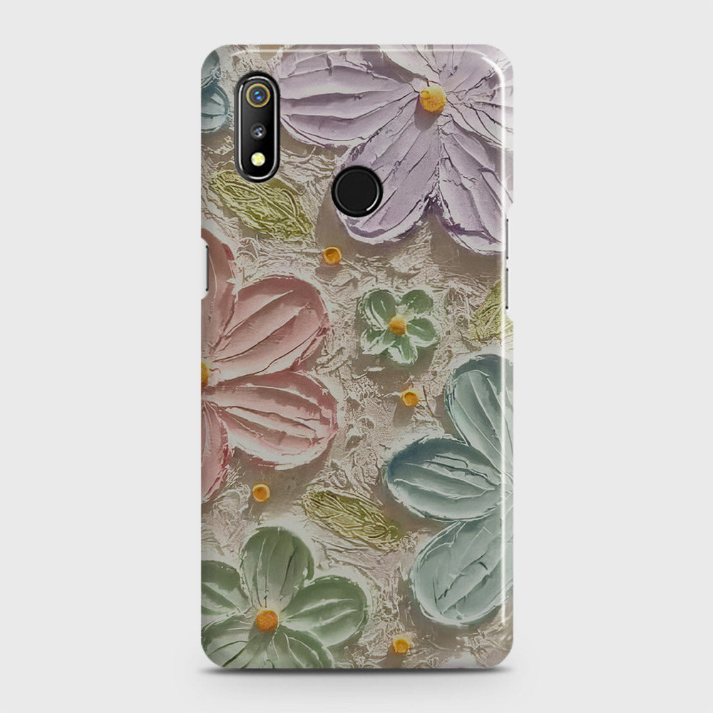 Realme 3 Cover - Floral Series - Design 15 - Blue & Green - Matte Finish - Snap On Hard Case with LifeTime Colors Guarantee