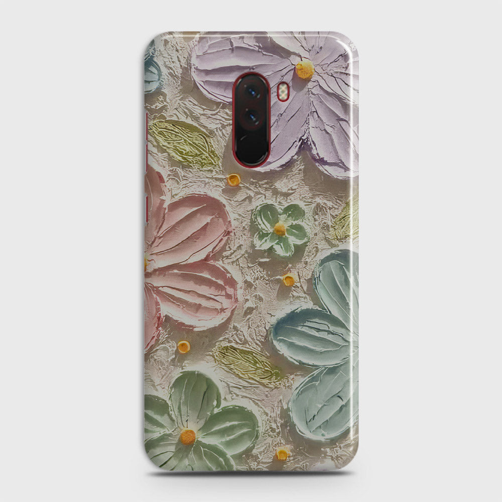 Xiaomi Pocophone F1  Cover - Floral Series - Design 15 - Blue & Green - Matte Finish - Snap On Hard Case with LifeTime Colors Guarantee