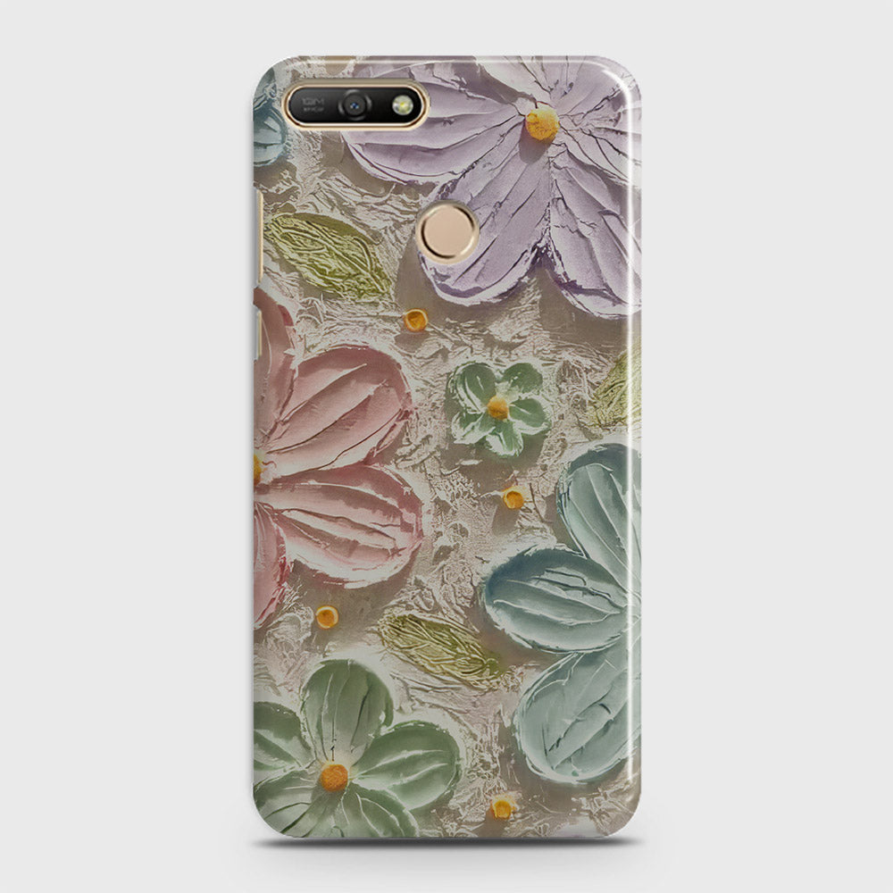 Huawei Y7 2018 Cover - Floral Series - Design 15 - Blue & Green - Matte Finish - Snap On Hard Case with LifeTime Colors Guarantee