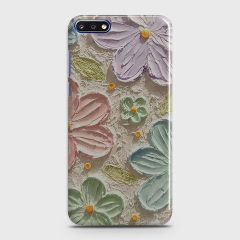 Huawei Y7 Pro 2018 Cover - Floral Series - Design 15 - Blue & Green - Matte Finish - Snap On Hard Case with LifeTime Colors Guarantee