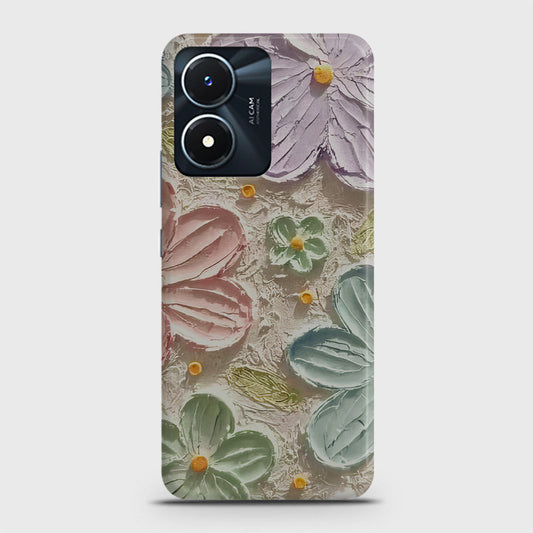 Vivo Y02s Cover - Floral Series - Design 15 - Blue & Green - Matte Finish - Snap On Hard Case with LifeTime Colors Guarantee