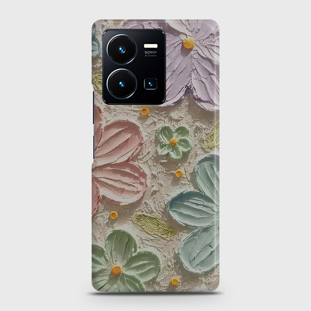 Vivo Y35 Cover - Floral Series - Design 15 - Blue & Green - Matte Finish - Snap On Hard Case with LifeTime Colors Guarantee