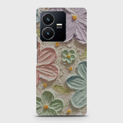 Vivo Y22 Cover - Floral Series - Design 15 - Blue & Green - Matte Finish - Snap On Hard Case with LifeTime Colors Guarantee