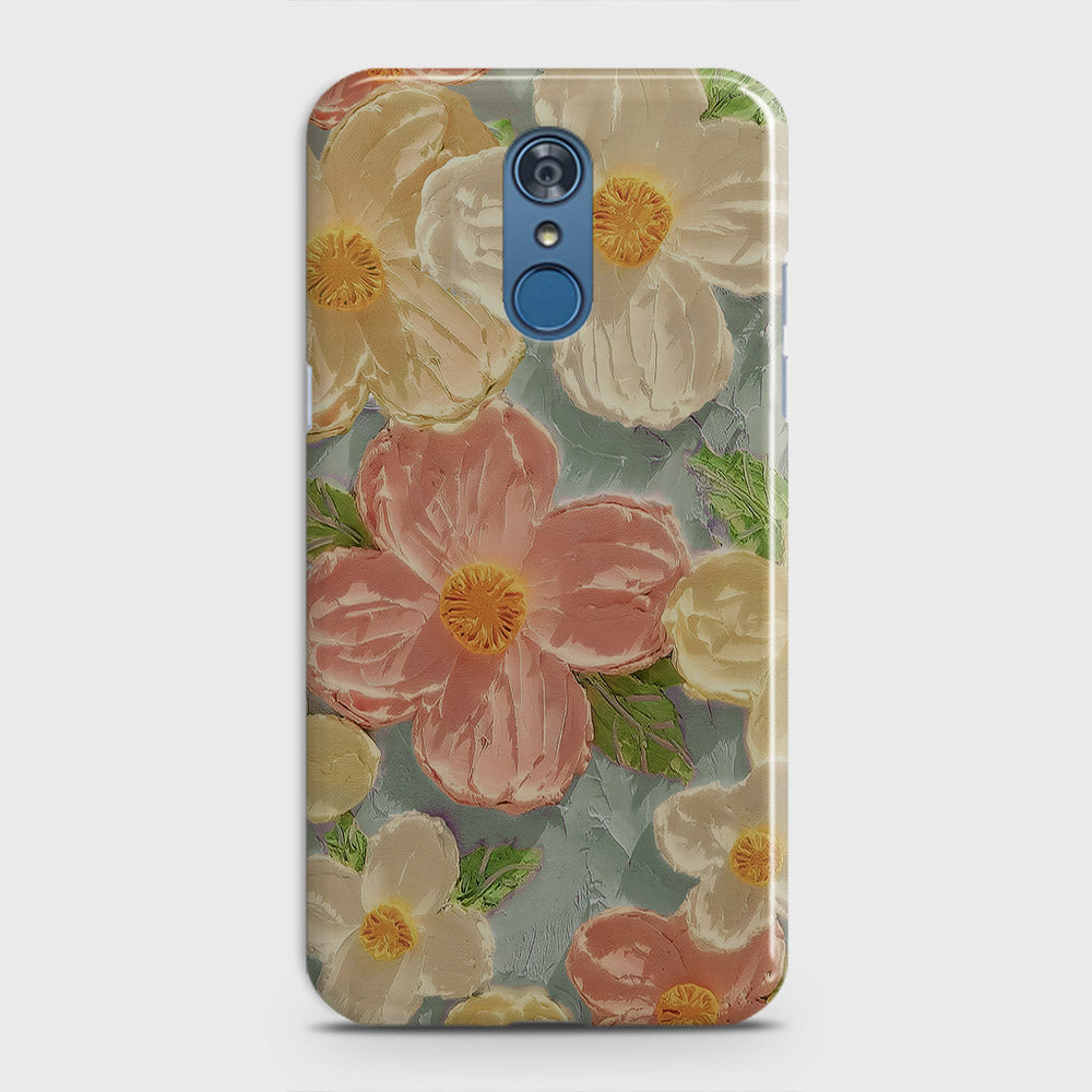 LG Q7 Cover - Floral Series  - Design 16 - Blue & Pink - Matte Finish - Snap On Hard Case with LifeTime Colors Guarantee