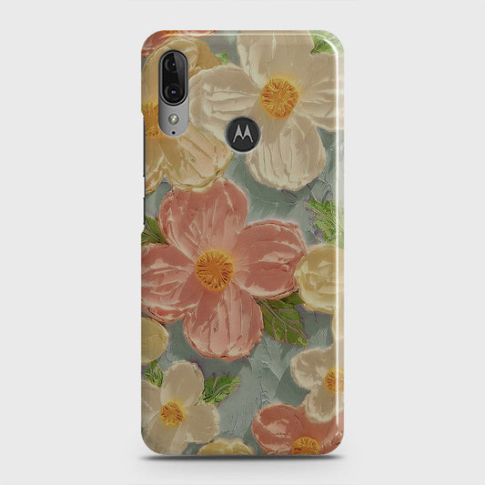 Motorola Moto E6 Plus Cover - Floral Series - Design 16 - Cyan & Pink - Matte Finish - Snap On Hard Case with LifeTime Colors Guarantee